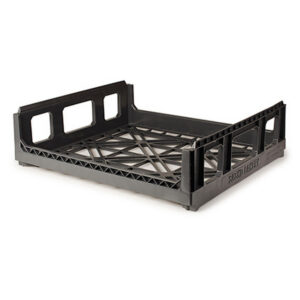 Stack Nest Crate - Vented Base and Sides - Plastic Box - Short Height - 59.5 x 52.5 x 17 cm - Recycled Material - Black - PI-100S-black