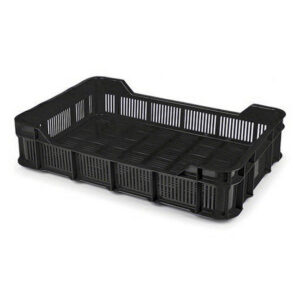 Stack Crate - Plastic Box - Vented Base and Sides - 53 x 35.5 x 11.5 cm - Recycled Material - Black - PI-430-Vented-black
