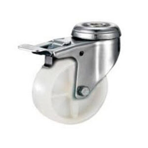 Castor Wheels - Nylon - Bolt Hole Swivel - Brake - White - 100mm - TOOC475