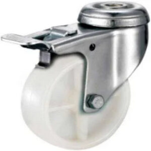 Castor Wheels - Polypropylene - Bolt Hole Swivel - Brake - White - 75mm - TOOC413
