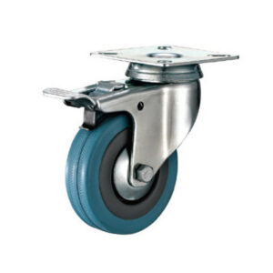 Castor Wheels - Blue Rubber - Top Plate Swivel - Brake - 65mm - TOOC435