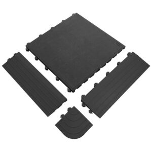 Rubber Tile Female Edging - Fatigue-Lock Interlocking Anti-Fatigue Mat - 50 x 15 x 2.4 cm - Black - FLE010002F