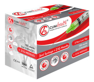 Syringe 3ml plus 21g needle Clinihealth – 100s
