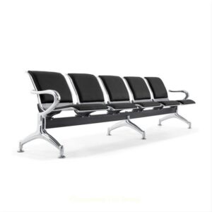 Airport Bench - Indoor Waiting Room Seat - Chrome - Upholstered - Five Seater - Flat Pack - 302 x 67 x 82 cm - PC05A-black