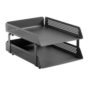 Double Letter Tray - Round Perforated Steel Range - Metal - 35 x 25 x 6.5 cm - Colour Options - 800BL
