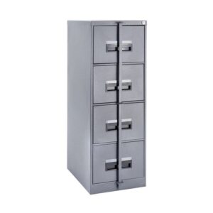 Steel Office Filing Cabinet - 4 Drawer File - Security Bar - Knock Down (Requires Assembly) - 130 x 47 x 63 cm - 4FC01KD-grey
