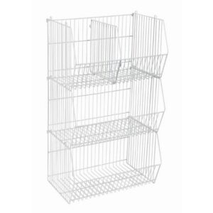 Steel Stacking Basket - White - 88 x 40 x 40 cm - Pack of 3