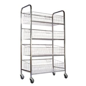 Wire Mesh Bread Roll Trolley - Mobile - 4 Tier - Electroplated - 170 x 110 x 52cm