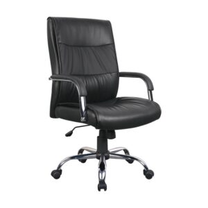 High Back Office Chair - Chrome Panel - PU Leather - Swivel and Tilt - Gas Height - Black