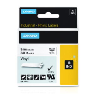Dymo Original IND-Tape for Rhino, 9mm x 5.5m, Coloured Vinyl, Black on White