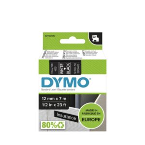 Dymo D1 Tape (12mm x 7m, White on Black)