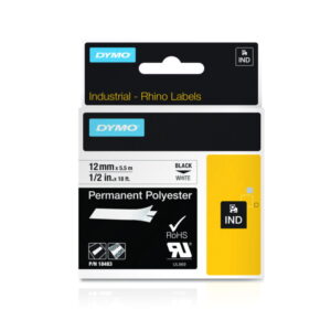 Dymo Original IND Tape for Rhino (12mm x 55m, Permanent, Polyester, Black on White)