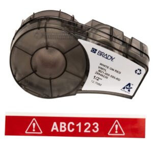 Brady Labels M21-500-595-RD 12.7x6.4m, Black on Red, Self-Adhesive, Box of 6.4 m