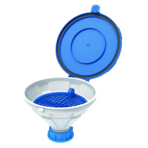 SCAT Funnel with lid "MARCO", V2.0, S50, PE-HD, with removable sieve, Ø 140 mm