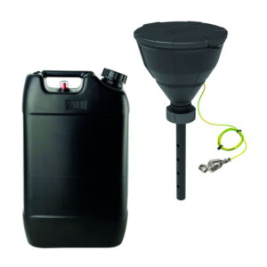 SCAT SafetyWasteSet: Canister S60 (20 L) with Mechanical Level Control, Funnel S60, Stainless Steel Sieve