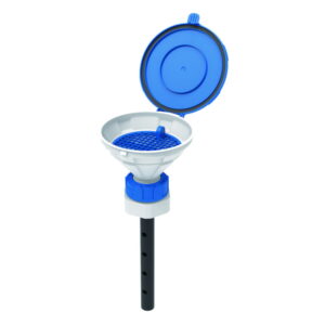 SCAT Funnel with lid "MARCO", V2.0, S65, PE-HD, with lance (220 mm) and removable sieve