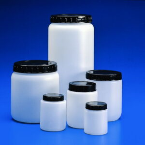 Kartell Cylindrical Jars 1500 mL HDPE White with Black Cap Pack of 10