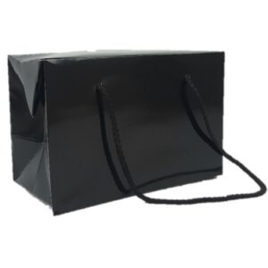Black Gloss Box Bag with Cord Handles (S)