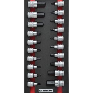 KennedyPro Screwdriver Bit Socket Set - 20 Pieces - Chrome Vanadium Steel - with 1/3 Width Foam Tool Control Inlay for Tool Roller Cabinets