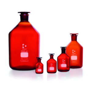DWK Duran Narrow Neck Reagent Bottle, Amber Glass with NS Glass Stopper/Cap, 50 mL