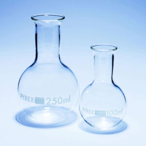 DWK Pyrex Round Flask 1000 mL, Narrow Neck, Flat Bottom, Pack of 10