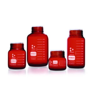 DWK Duran Laboratory Glass Bottle GLS 80 Amber Protect Plastic-Coated PA12 with Dust Cap, 3500 mL