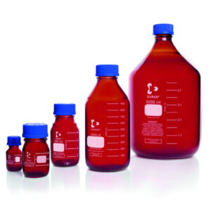 DWK Duran GL 45 Laboratory Glass Bottle Amber with Screw Cap and Pouring Ring PP, 750 mL