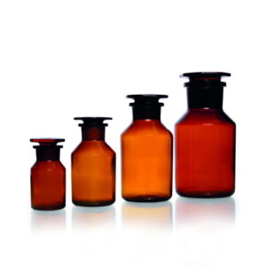 DWK Duran Wide Neck Reagent Bottle, Amber Soda Glass with NS Glass Stopper/Cap, 100 mL