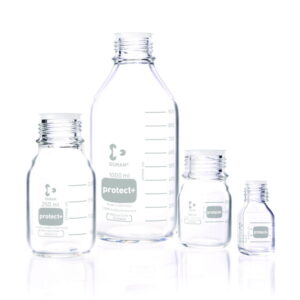 DWK Duran Laboratory Glass Bottle GL 45 Clear Protect Plastic Coated PA12 with Dust Cap - 3500 mL​