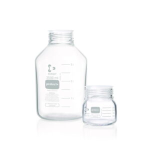 DWK Duran Laboratory Glass Bottle GLS 80 Clear Protect Plastic Coated PA12 with Dust Cap - 250 mL​