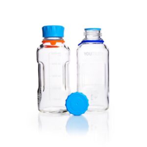 DWK DURAN YOUTILITY Bottle, 500ml Clear, Graduated, GL 45, with Screw-Cap and Pouring Ring (PP), Pack of 4