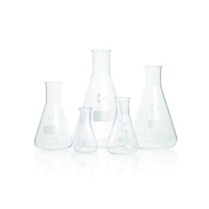 DWK Duran Erlenmeyer Flasks, Narrow Neck, Cap, 25 mL, Pack of 10