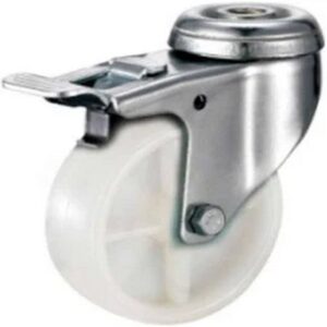 Castor Wheels - Polypropylene - Bolt Hole Swivel - Brake - White - 75mm - TOOC413