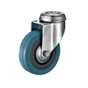 Castor Wheels - Blue Rubber - Bolt Hole - Swivel - 50mm - TOOC428
