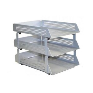 Triple Letter Tray - Round Perforated Steel Range - Metal - 35 x 25 x 27.5 cm - Silver - 803SI