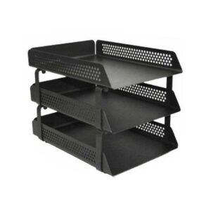 Triple Letter Tray - Round Perforated Steel Range - Metal - 35 x 25 x 6.5 cm - Colour Options - 803BL