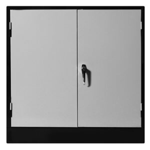 Steel Stationery Cupboard - Metal Storage Cabinet - 2 Shelves - Black and Silver - 90 x 90 x 45 cm - SC004-1-blacksilver