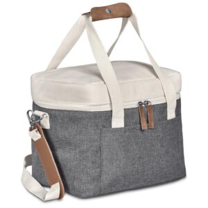 16 Can Cooler With Front Pocket With PU Zip Pullers, Shoulder Protector & Handle Protector – Cotton Canvas