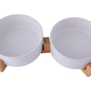 2 PC Ceramic Bowl & Bamboo Stand