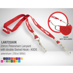 20mm Petersham Lanyard with 1 colour print for holding mask – Kids – Min 250 units