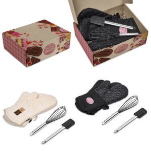 Baking Gift Set – Pair Of Oven Gloves, Spatula & Whisk in Gift Box