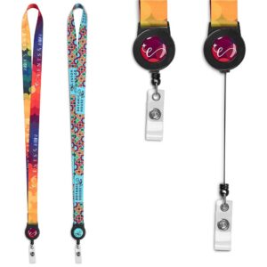 Satin Custom dual Branded Lanyard with Integrated Retractable Badge Reel (Min 100)