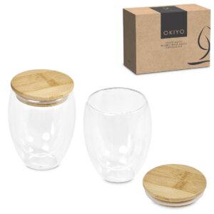 Double-Wall Glass & Bamboo Cup Duo Set – Eco Friendly Coffee Drinkware Gift Set