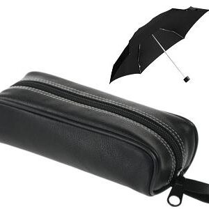 Umbrella in leather zip up bag