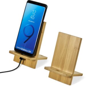 Eco Friendly Ekslens Bamboo Phone Stand With Opening For Cable – Folds Flat