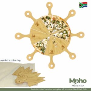 Eco Friendly Round Pizza Slice Wooden Serving Tray In Cotton Bag – Min 20 Units