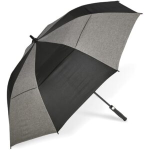 Elegant Windproof Crandon Umbrella – Alternating black and grey panels. Includes a black umbrella pouch with a carry strap.