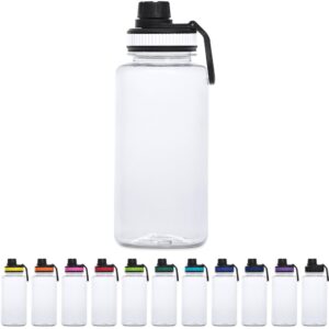 Franco Transparent Recycled PET Water Bottle – 1 Liter, Watertight Spout Lid & Finger Loop