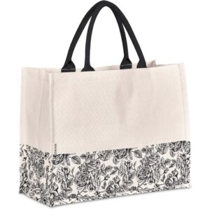 Hana Printed Cotton Tote Shopper Bag With Black Cotton Rope Handles