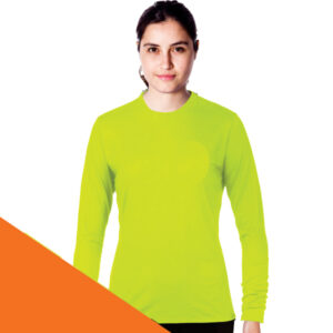 Ladies Bright Long Sleeve Moisture Management Crew Neck T-shirt – Min 50 Units